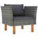 Anself Patio Sofa with Cushions Gray Poly Rattan and Eucalyptus Wood Outdoor Sofa Chair for Garden Lawn Courtyard 28.5 x 25.4 x 26.4 Inches (W x D x H)
