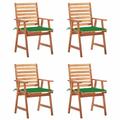 Anself Set of 4 Wooden Garden Chairs with Green Cushion Acacia Wood Outdoor Dining Chair for Patio Balcony Backyard Outdoor Furniture 22in x 24.4in x 36.2in