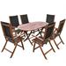 Anself 7 Piece Wooden Outdoor Patio Dining Set Oval Folding Table with 6 Foldable Five Positions Adjustable Chairs Acaia Wood Outdoor Furniture Space Saving