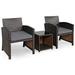 Patiojoy 3 PCS Patio Rattan Furniture Set Conversation Chair Set with Soft Cushion & Coffee Table for Backyard Poolside Garden Gray