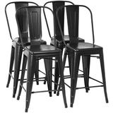 Bar Stool Set Of 4 Counter Height Barstool With Back 24 Inches Seat Height Industrial Bar Chairs Indoor Outdoor Metal Bar Stool Kitchen Stools Restaurant Patio Stool Stackable Modern Kitchen Stool