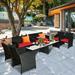 Gymax 8PCS Rattan Outdoor Conversation Set Patio Furniture Set w/ Red Cushions
