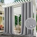 (2 Panel) Upgraded Outdoor Curtain Garden Patio Gazebo Sunscreen Blackout Curtains Thermal Insulated White Curtains with Grommet | Waterproof& Windproof&UV-protection& Mildew Resistant Gray 54*96in