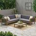 Noah Outdoor 5 Seater Wood and Wicker Sectional Sofa and Coffee Table Set Gray Dark Gray