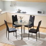 Omni House Dining Room Table Set for 4 Modern Space Saving Tempered Glass Dining Table and Kitchen Chairs Set(Round Table + 4 Black Chairs)