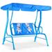 Blue Kids Patio Swing Chair Children Porch Bench Canopy 2 Person Yard Furniture