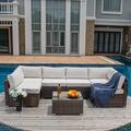 COSIEST 7-Piece Outdoor Furniture Set Brown Wicker Sectional Sofa