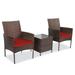 Avery 3 Piece Elegant Patio Rattan Furniture Set â€“ 2 Comfortable Chairs With a Squire Tea Table - Red