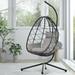 uhomepro Indoor Outdoor Swing Egg Chair with Stand Wicker Hanging Egg Chair for Balcony Backyard Patio Poolside with Removable Cushions Headrest Pillow Steel Frame Light Gray