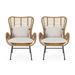 Noble House Marquwz Indoor Wicker Club Chairs with Cushions Set of 2 Light Brown and Beige