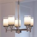 Urban Ambiance Luxury Modern Chandelier Size: 19-3/4 H x 20 W with Farmhouse Style Elements Brushed Nickel Finish and Etched Linen with Clear Edge Shade UHP2017