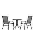 Flash Furniture Brazos Series 3-Piece Steel Glass Patio Table and Chair Set Black