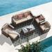 Patio Furniture Set 8 Piece Outdoor Conversation Set All-Weather PE Wicker Outdoor Sectional Sofa with Ottoman Tempered Glass Coffee Table Three Red Pillows Espresso Brown
