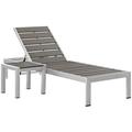 Modern Contemporary Urban Design Outdoor Patio Balcony Chaise Lounge Chair and Side Table set Grey Gray Aluminum