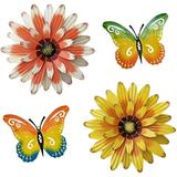 GRNSHTS Metal Flower and Butterfly Wall Decor 4PCS Metal Outdoor Wall Art Decor Metal Fence Art Wall Sculptures for Indoor Outside Garden Patio Wall Decorations