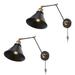 GRWROAD Plug-In Industrial Swing Arm Wall Sconce for Bedroom Plug-in or Hardwire Sconces Wall Lighting (2-Pack Black)