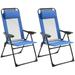 Outsunny Set of 2 Folding Patio Chairs w/ Reclining & Headrest Blue