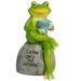 HES Animal Design Statuary Green Sitting Frog Drinking Coffee Stone Garden Statue for Home Decor