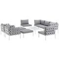 Modern Contemporary Urban Design Outdoor Patio Balcony Ten PCS Sectional Sofa Set Grey White Gray Rattan