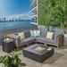 GDF Studio Gina Outdoor Acacia Wood 5 Seater Sectional Sofa Set with Fire Pit Gray