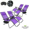 Geniqua 4 PC Purple Zero Gravity Lounge Chairs Folding Outdoor Beach Patio Recliner Tray Holder