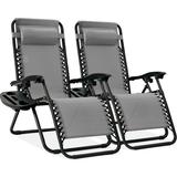 Best Choice Products Set of 2 Zero Gravity Lounge Chair Recliners for Patio Pool w/ Cup Holder Tray - Ice Gray