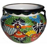 Large-Sized Paracho Mexican Colors Talavera Ceramic Garden Pot