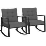 Costway 2 PCS Patio Rattan Rocker Chair Outdoor Glider Rocking Chair Cushion Lawn Grey