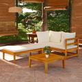 Anself 3 Piece Patio Lounge Set Outdoor Conversation Set with Cream White Cushion Acacia Wood Sofa Set Sectional Outdoor Furniture Set for Patio Backyard Poolside