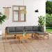 Anself Set of 6 Patio Lounge Set Dark Gray Cushioned 2 Corner with 2 Middle Sofas Footrest and Table Teak Wood Sectional Outdoor Furniture for Patio Backyard Patio Balcony Garden