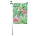 KDAGR Green Pattern Tropical Leaves Watercolor Pink Flamingo Beautiful and Yellow Garden Flag Decorative Flag House Banner 28x40 inch