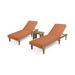 GDF Studio Teresa Outdoor Acacia Wood 3 Piece Adjustable Chaise Lounge Chat Set with Cushions Teak and Orange