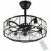 OUKANING 20 Farmhouse Cage Ceiling Fan Pendant Light with Remote Control Semi Flush Mount Ceiling Fan Light