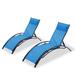 Set of 2 Folding Patio Chaise Lounge Chair for Outside Aluminum Adjustable Outdoor Pool Recliner Chair Black Frame (Blue)