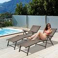 Gymax Set of 2 Outdoor Adjustable Chaise Lounge Chair Patio Folding Recliner Lounge Brown