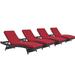 Pemberly Row Modern Rattan Outdoor Chaise in Espresso/Red (Set of 4)