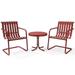 Afuera Living Modern 3 Piece Metal Patio Conversation Set in Coral Red