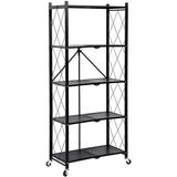 [US IN STOCK] 5 Tier Storage Shelf Heavy Duty Foldable Shelving Units with Wheels Metal Storage Rack Wire Shelving Units No Assemble Required Moving Easily Great for Laundry Garage Kitchen