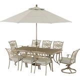 Hanover Traditions 9-Piece Aluminum Outdoor Dining Set with Umbrella Beige