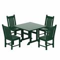 WestinTrends Malibu 5 Piece Patio Dining Set All Weather Poly Lumber Outdoor Table and Chairs Furniture Set 43 Square Dining Table with Umbrella Hole and 4 Dining Chairs Dark Green