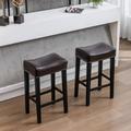 Set of 2 Counter Height Bar Stools 29 inch Backless PU Leather Kitchen Stools with Metal Base Saddle Stools for Room Bar and Kitchen Brown