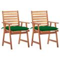 Anself Set of 2 Wooden Garden Chairs with Green Cushion Acacia Wood Outdoor Dining Chair for Patio Balcony Backyard Outdoor Furniture 22in x 24.4in x 36.2in