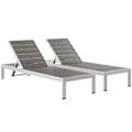 Pemberly Row Aluminum Patio Chaise Lounge Chair in Silver/Gray (Set of 2)