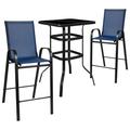 Flash Furniture Brazos Outdoor Dining Set - 2-Person Bistro Set - Brazos Outdoor Glass Bar Table with Navy All-Weather Patio Stools