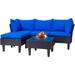 5 Pieces Patio Furniture Sets Outdoor Sectional Sofa Wicker Chair Rattan Conversation Set for Outdoor Backyard Porch Poolside Balcony Garden Furniture with Coffee Table Blue Cushion