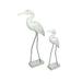 Things2Die4 Carved Wood and Metal White Egret Bird Statues Coastal (Set of 2)