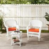 Jeco 3pc Wicker Chair and End Table Set with Orange Chair Cushion-Finish:White