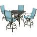 Hanover Traditions 5-Piece Outdoor High Dining Patio Set 4 Counter-Height Padded Sling Swivel Chairs and 42 Square Cast Aluminum Table Brushed Bronze Finish Rust-Resistant All-Weather