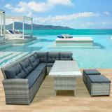 SYNGAR Patio Furniture Set 6 Pieces Outdoor Furniture Patio Conversation Sets with Coffee Table and Sectional Sofa Patio Dining Set with Table & Soft Cushions for Poolside Backyard Gray LJ3676