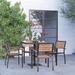 Merrick Lane Five Piece Faux Teak Patio Dining Set for Indoor and Outdoor Use - 30 Square Table and Four Club Chairs with Arms